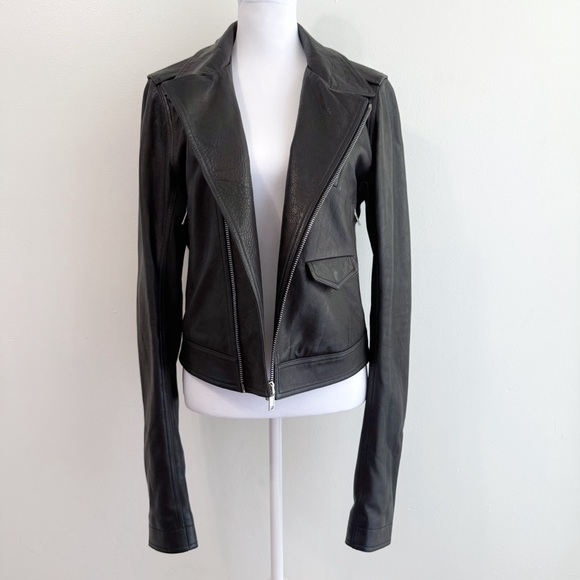 RICK OWENS BLACK LEATHER SILVER ZIP UP MOTORCYCLE MOTO BIKER JACKET - Picture 4 of 16